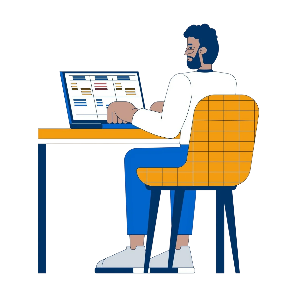 A developer working on laptop with project management dashboard