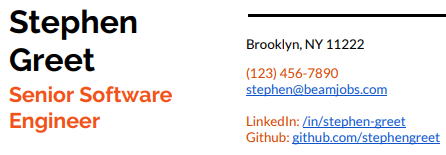 Software engineer contact information on resume