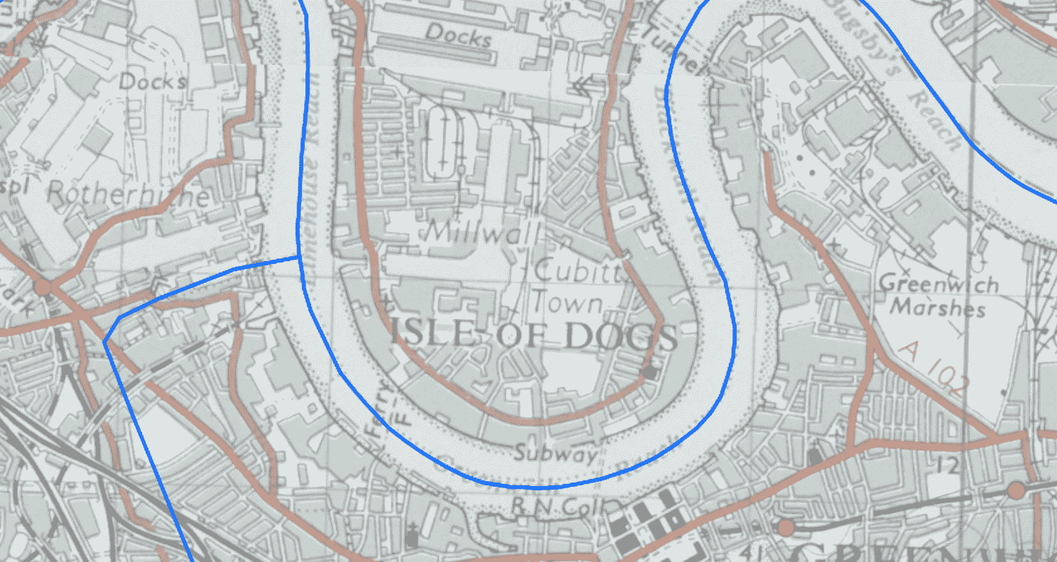 Historic map of Isle of Dogs, London, 1950