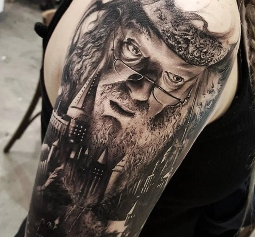 dumbledore tattoo by chris mata afa