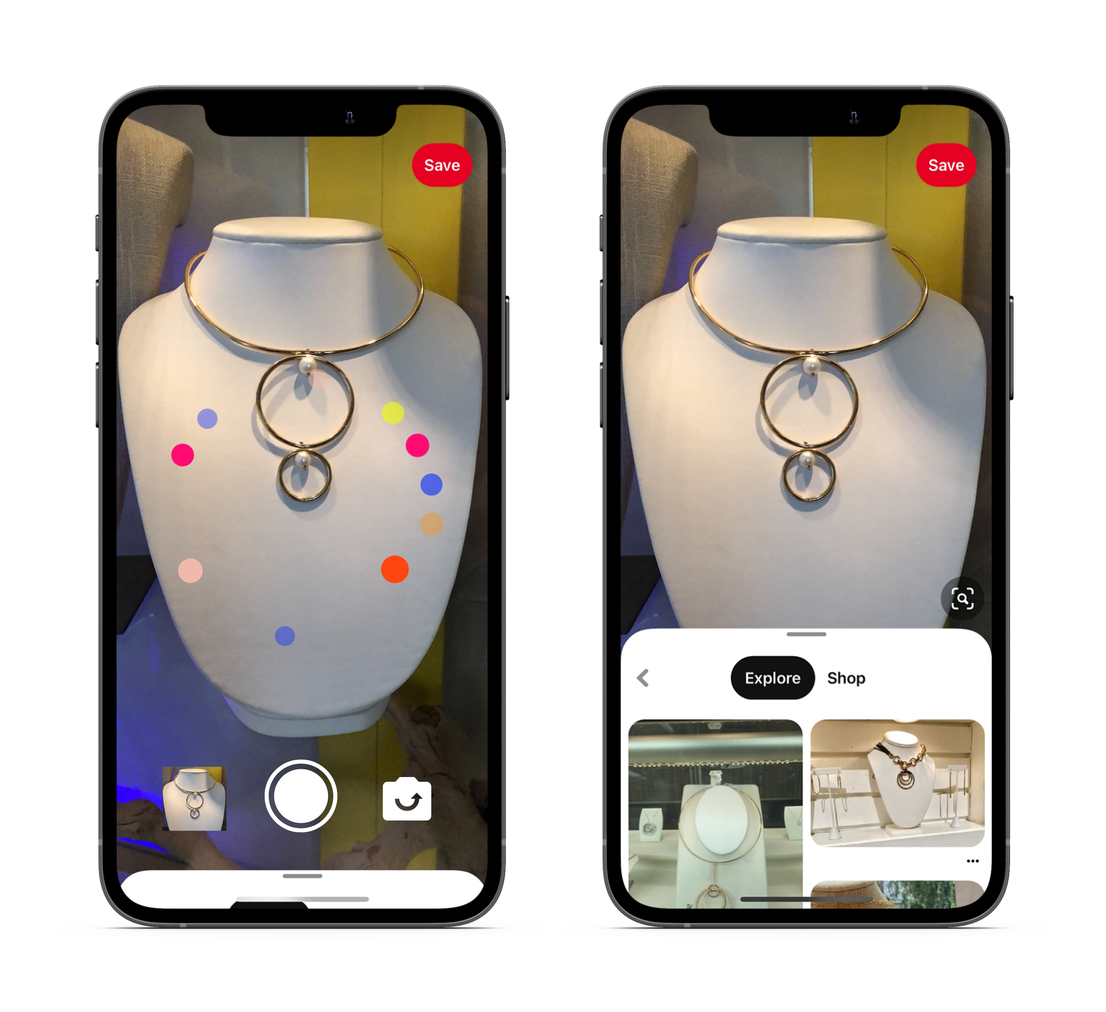 Screenshot of Iphone showing shop with lens feature on Pinterest