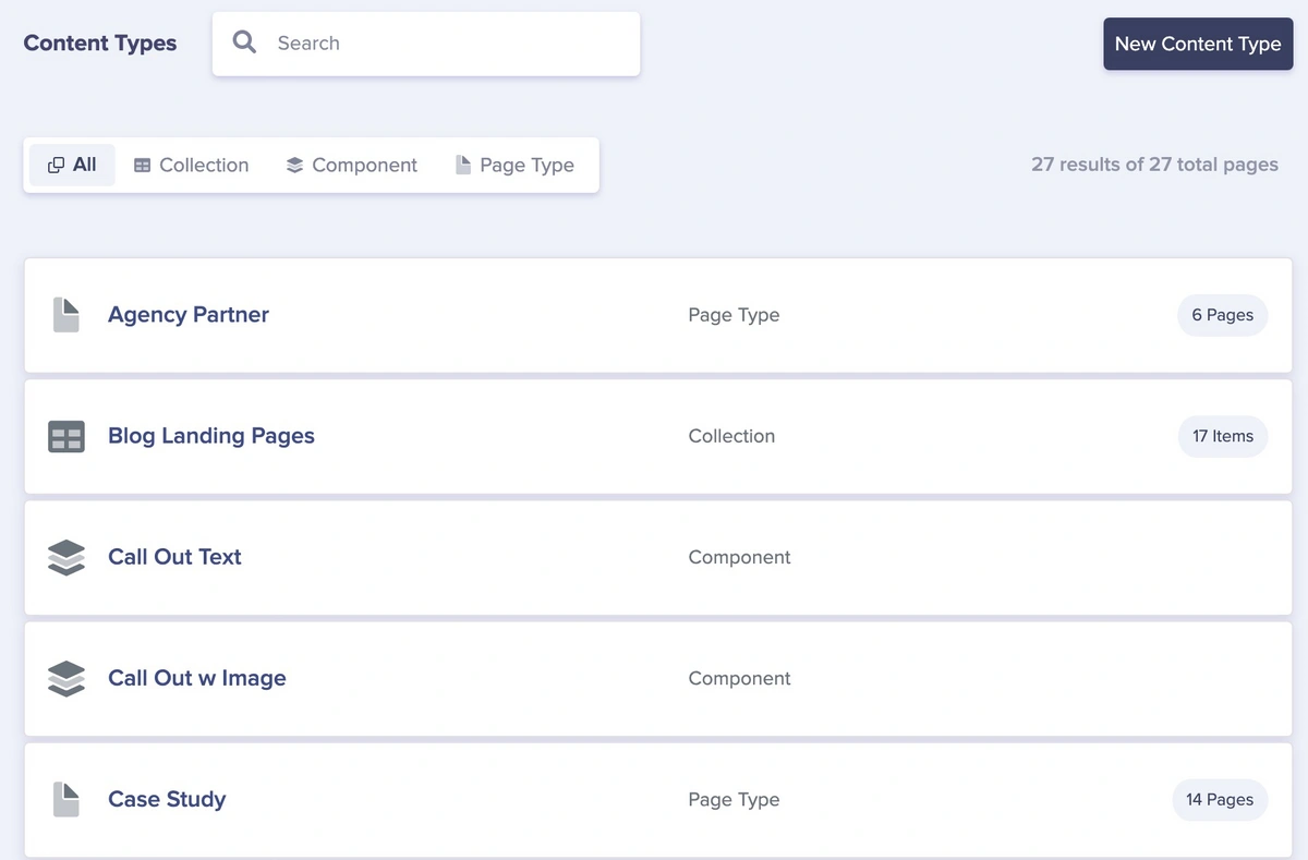 The Content Types Dashboard