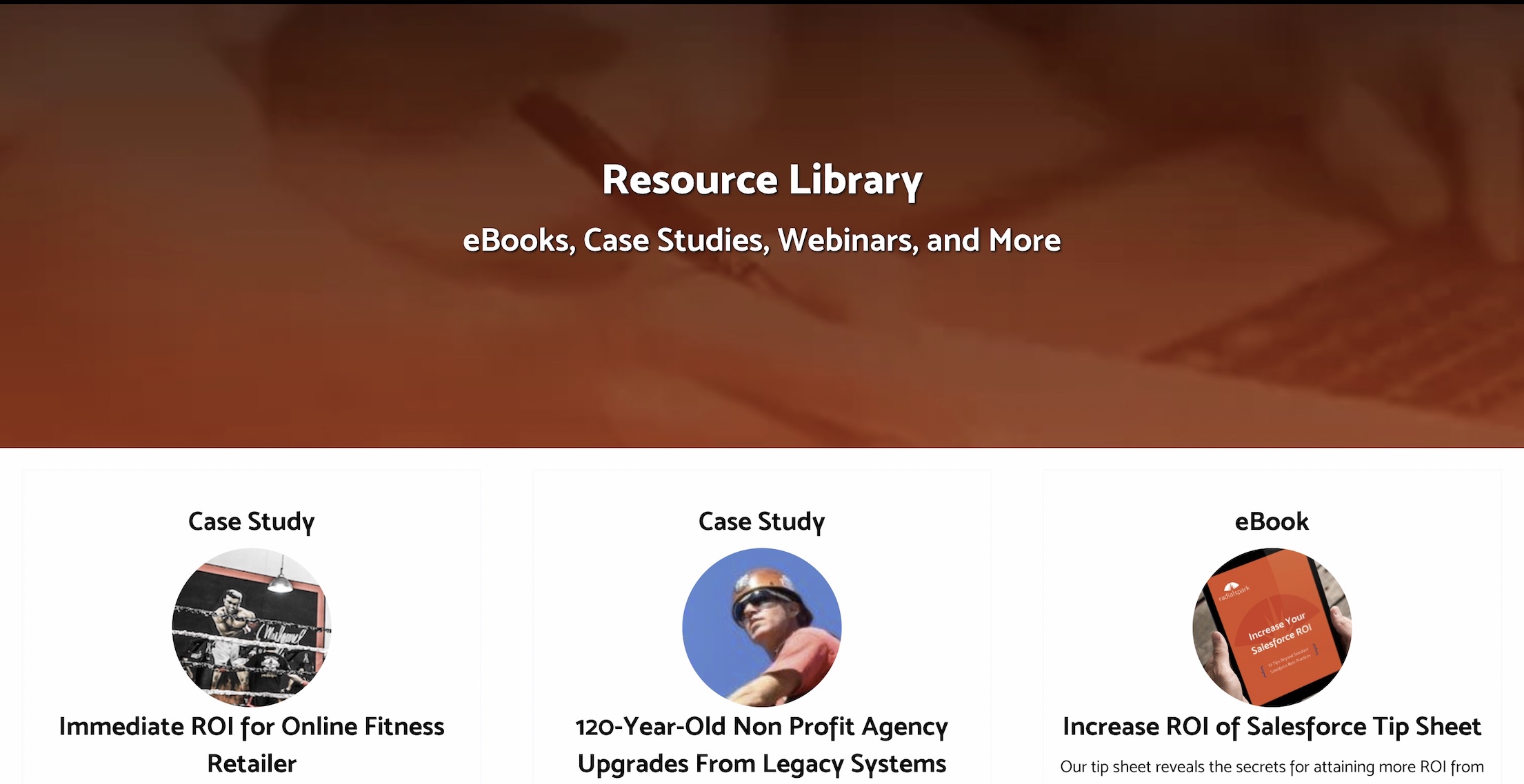 Screenshot of RadialSpark's resource library 