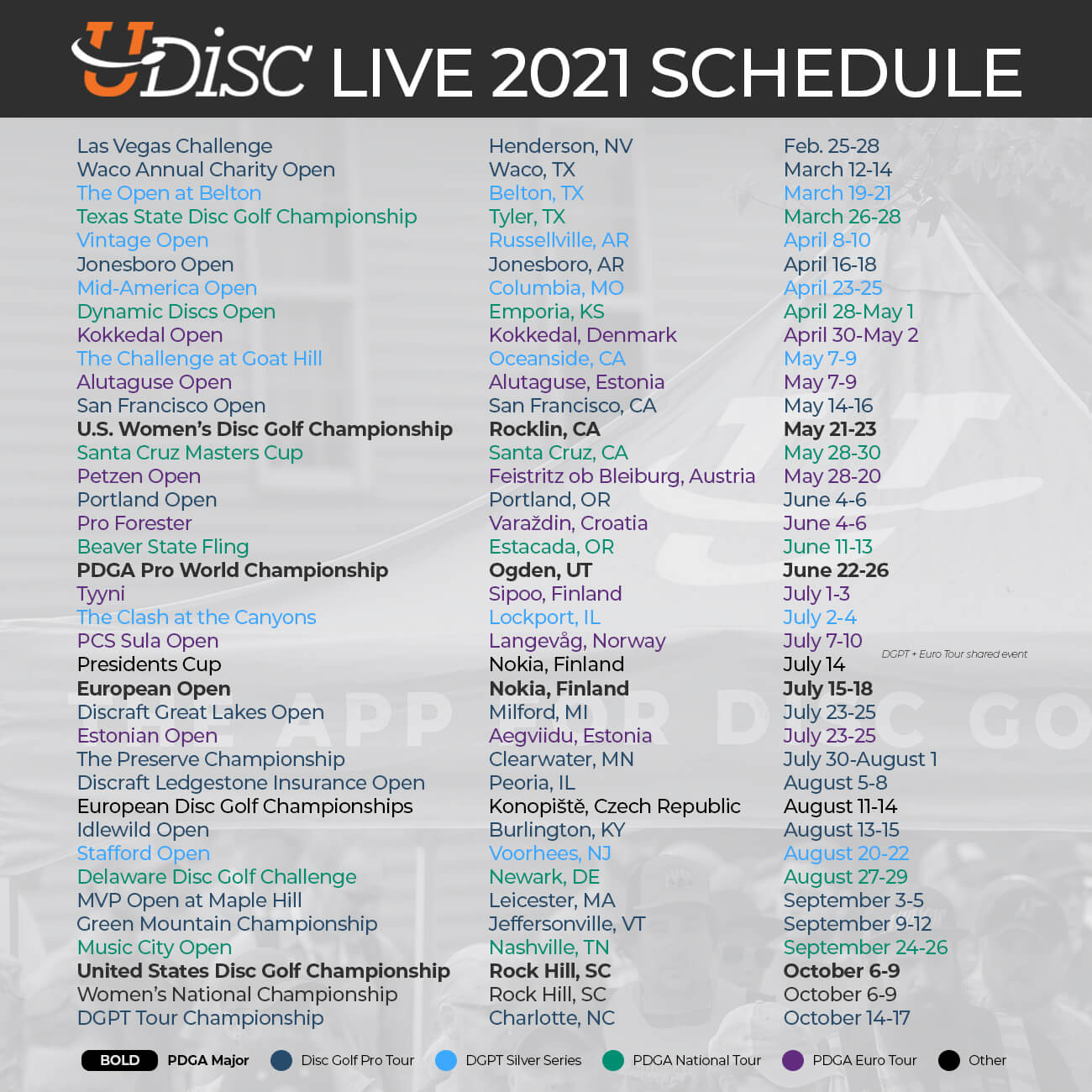 The 2021 UDisc Live Schedule