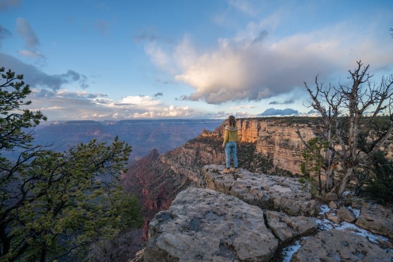 Woman Hiking Grand Canyon Sunset