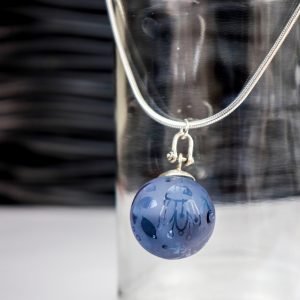 Sandblasted round blue glass bead