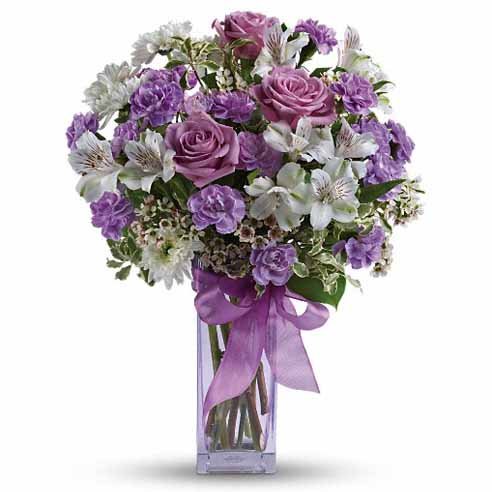 Purple Easter flowers delivery with white alstroemeria and bow