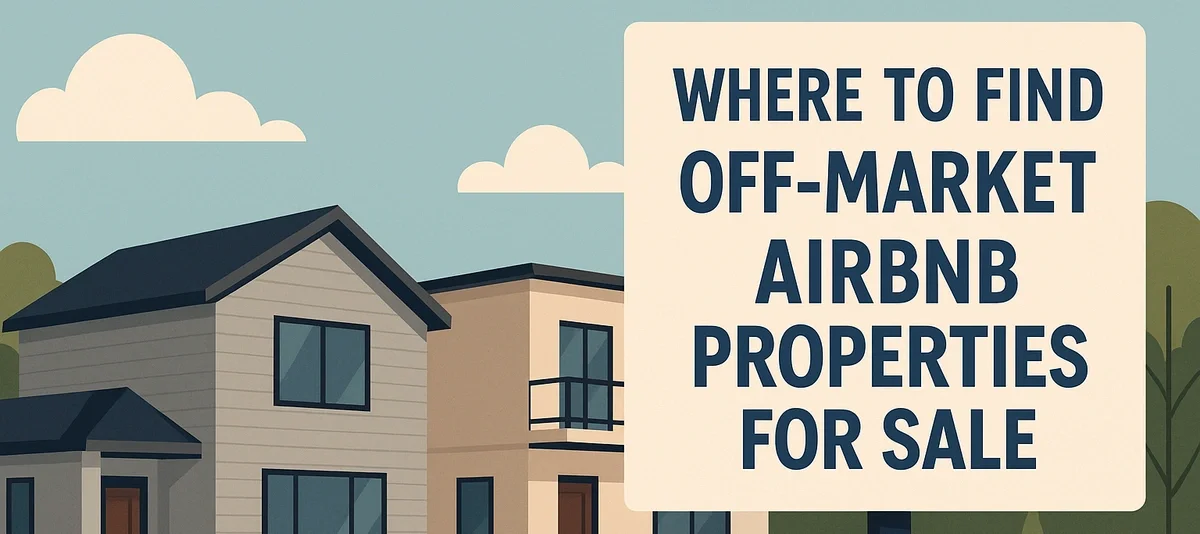 Illustration of two modern suburban homes representing off-market Airbnb investment properties, set on a quiet street with minimal landscaping and a calm, inviting atmosphere.