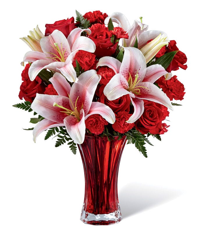 rose carnation and lily bouquet