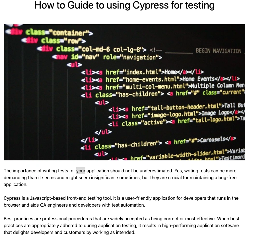 Rendered Cypress article