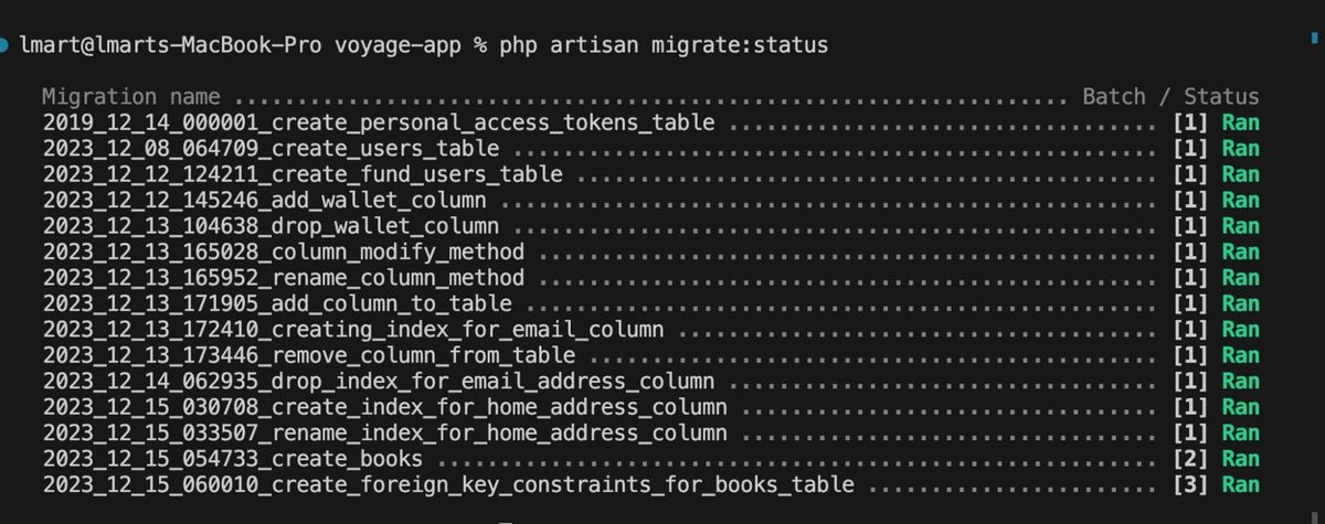 status command terminal output