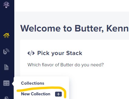 create a new collection button in buttercms