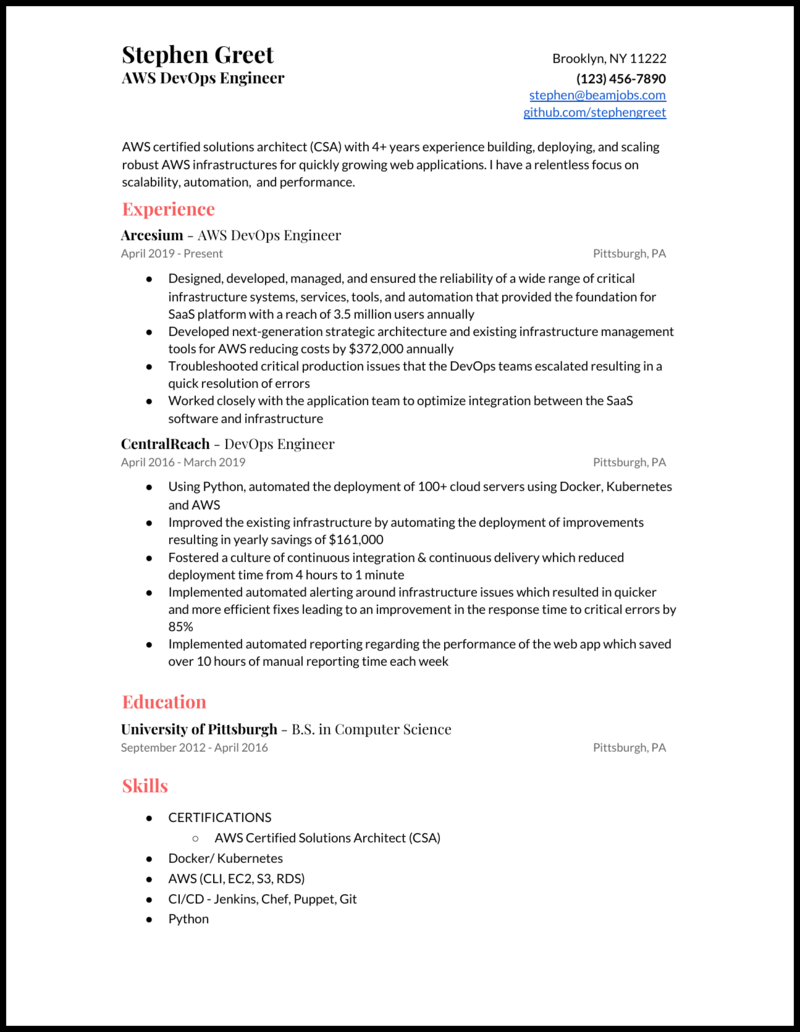 5 Devops Resume Samples For 2020