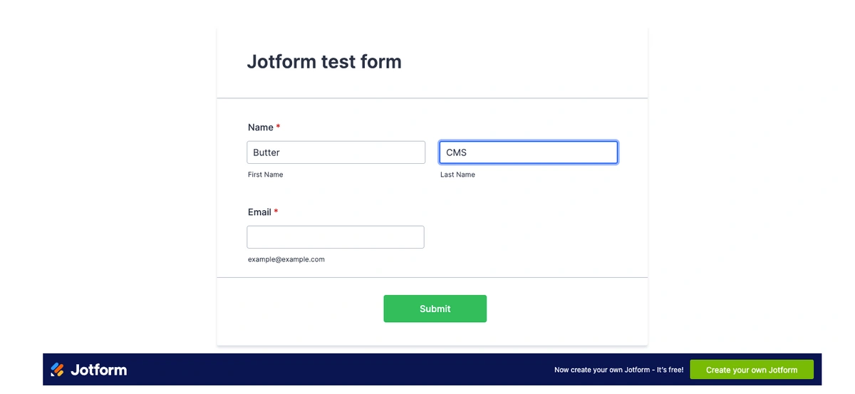 Jotform embedded on a page screenshot