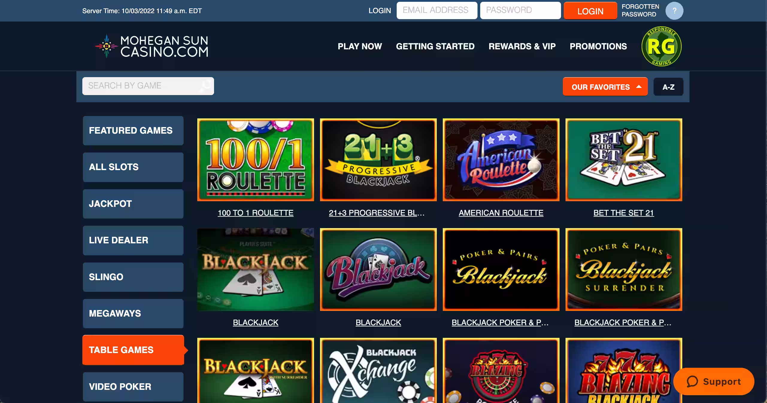 Mohegan Sun Games Selection