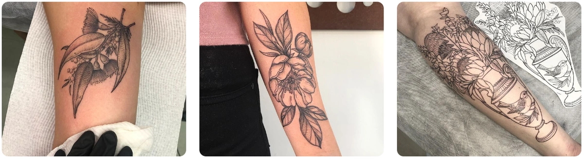 three tattoo examples by tattoo artist emily ann