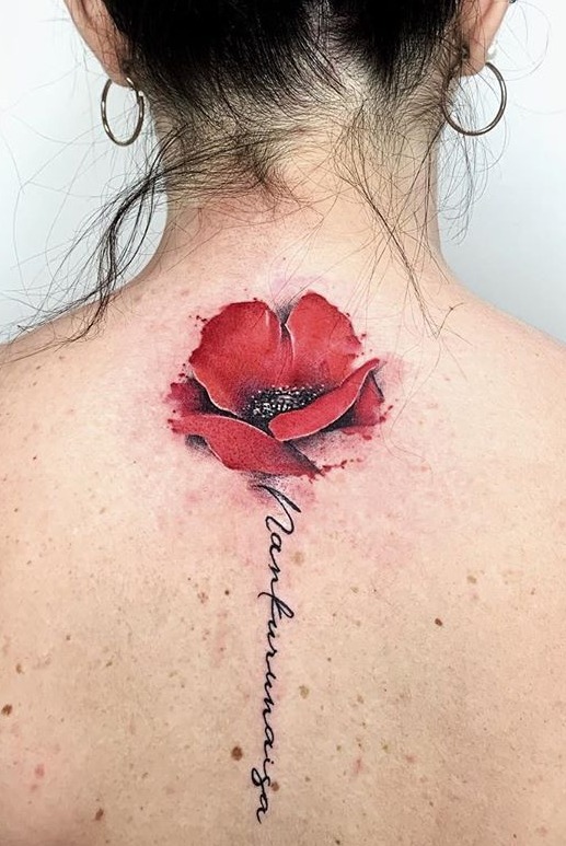 coloured Poppy flower tattoo