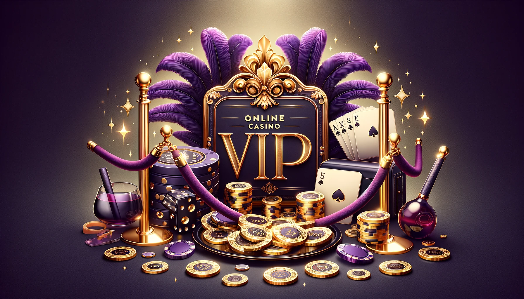 TrustDiceのVIPサインとゴールドコインで紫と金のカジノ
