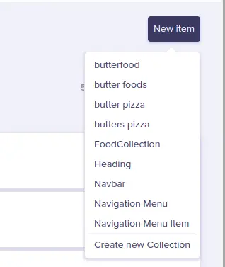 Once you click New Item a drop down menu showing all the collections you can add a new item to will appear.