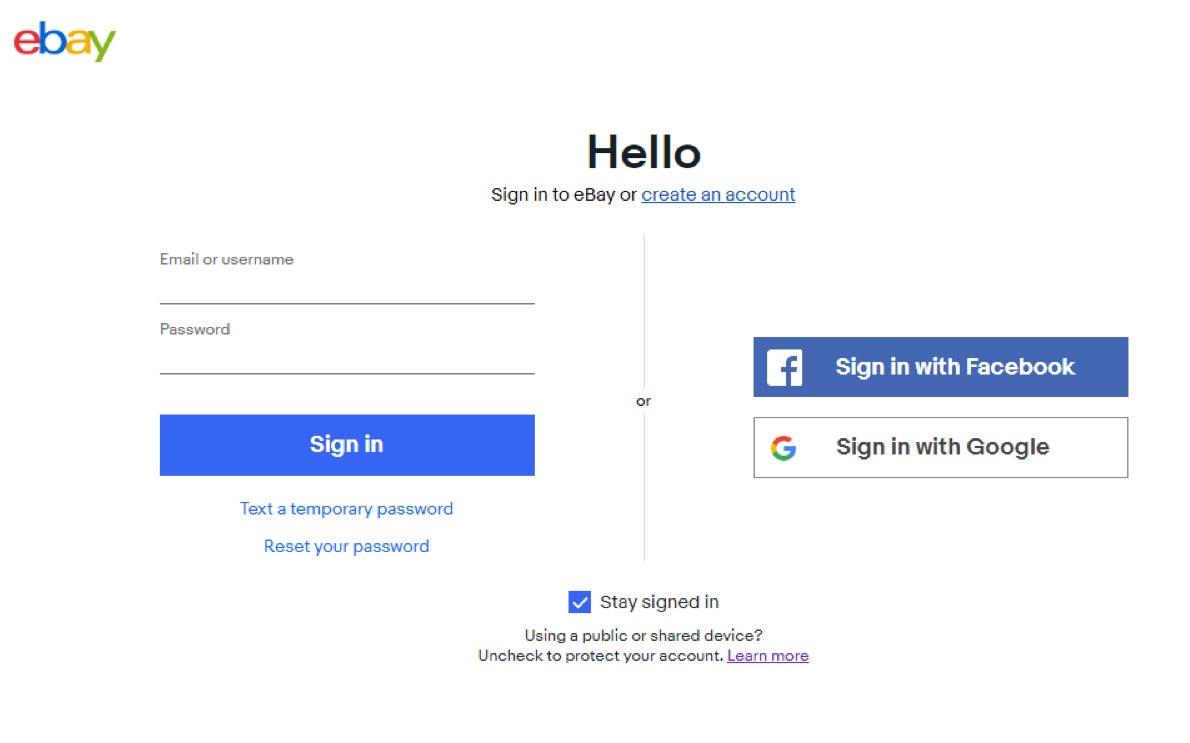 login to eBay
