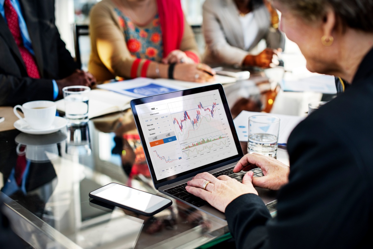 Stock market data analysis at a desk