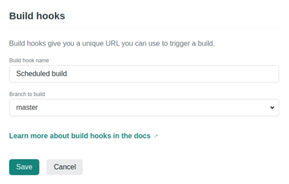 Screenshot of Netlify interface for build hooks