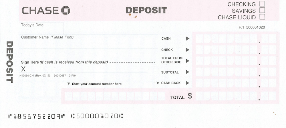 chase deposit slip