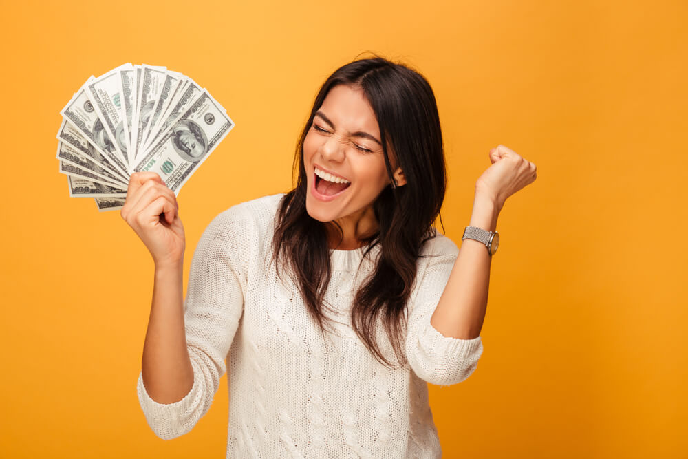 woman happy with a payday loan