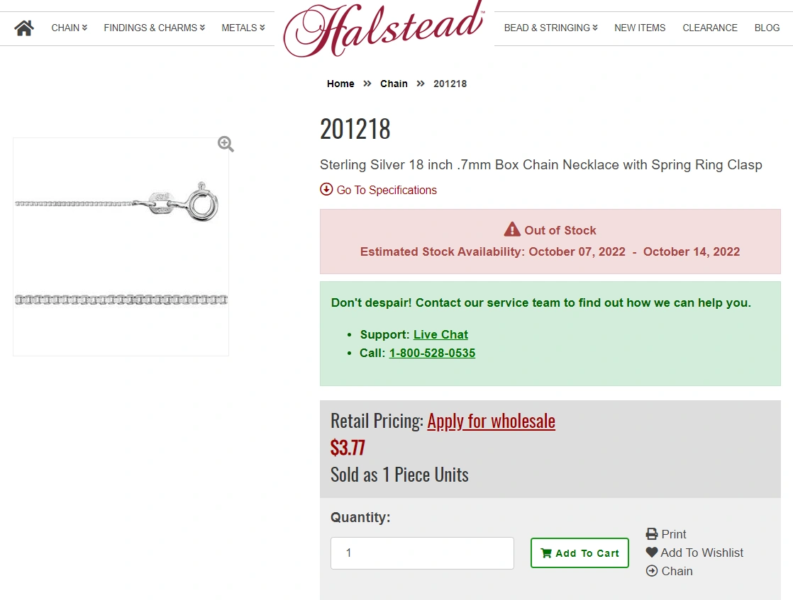 Out of Stock image from Halstead website