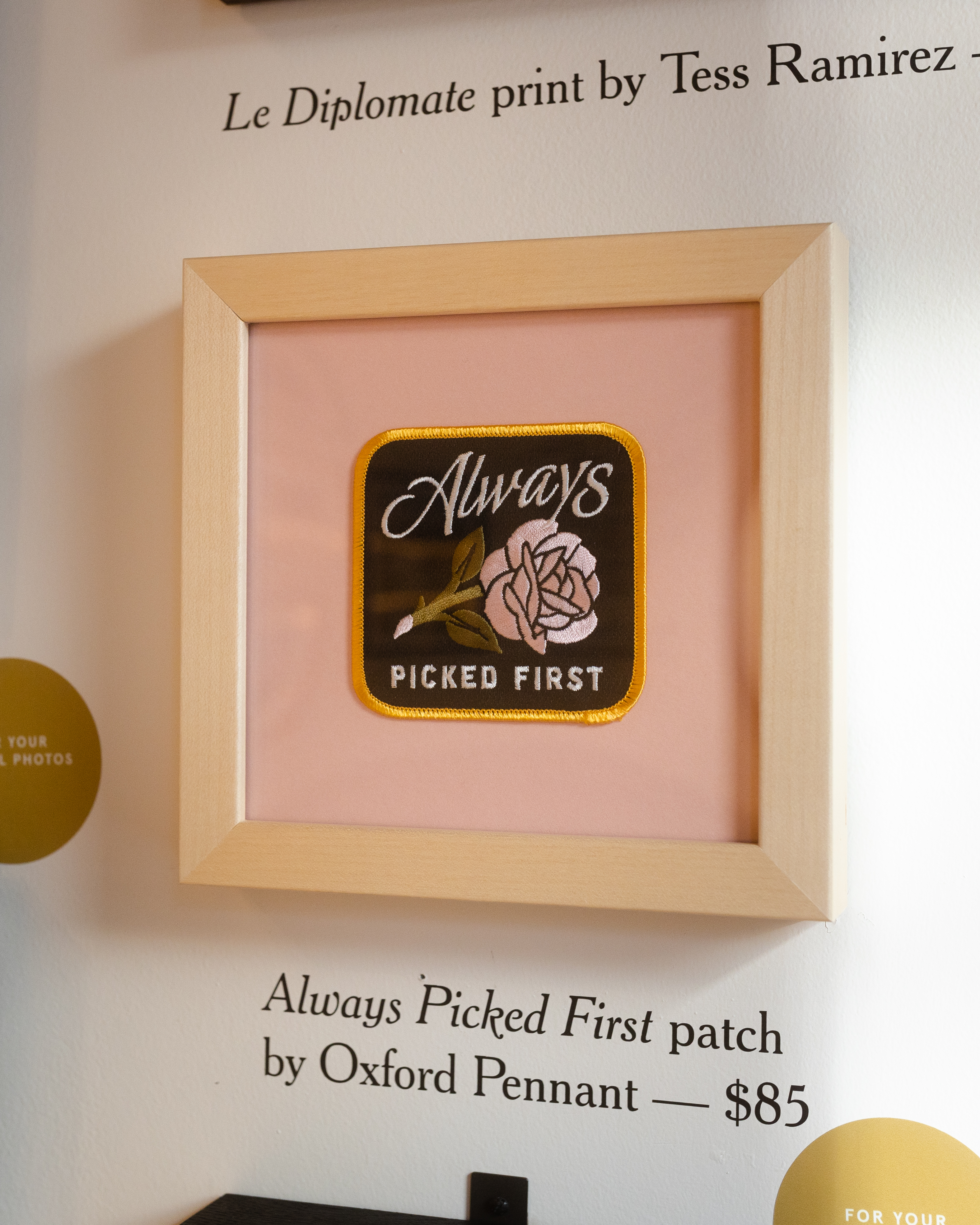 patch with pink flower in wood frame