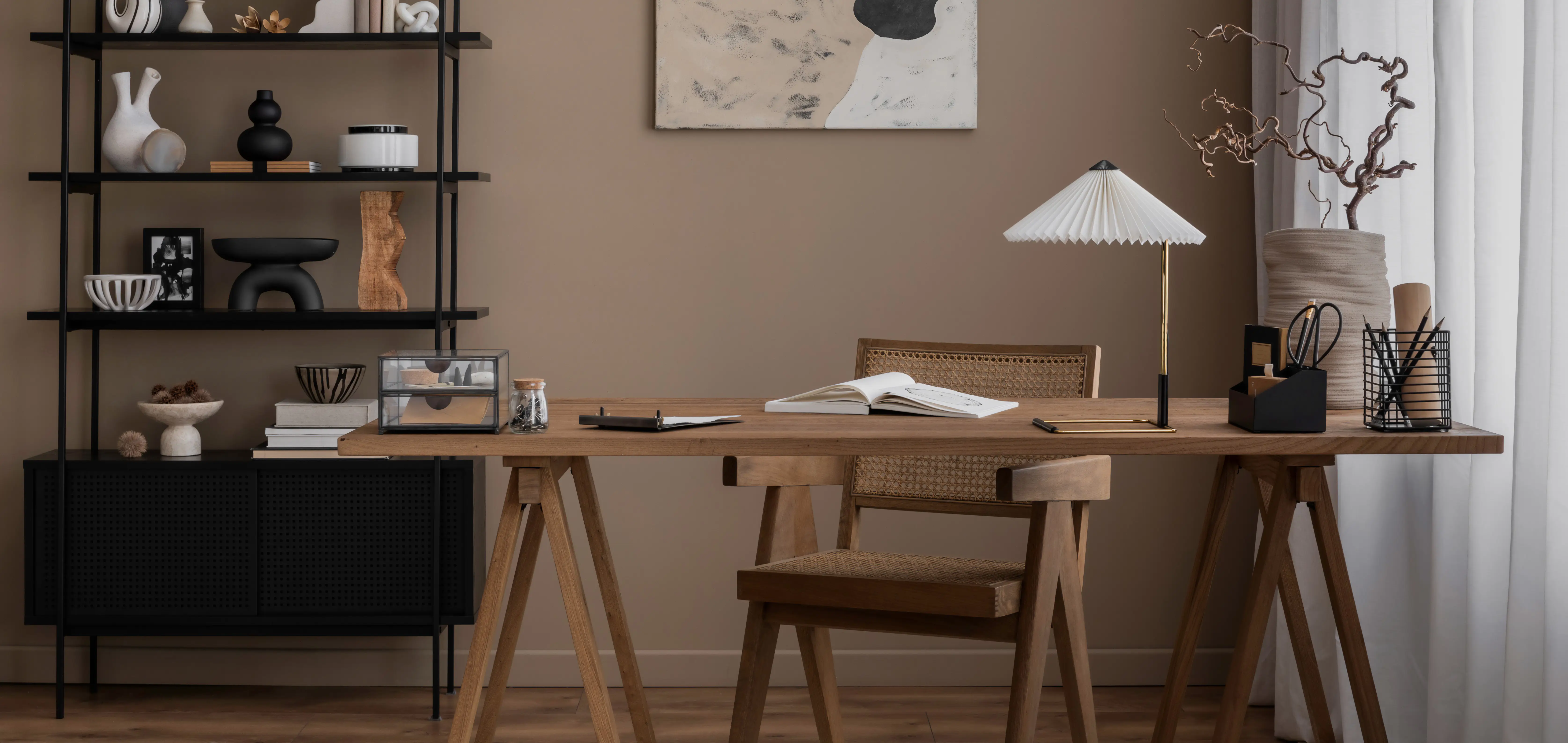 Minimalist home office desk setup with organized workspace