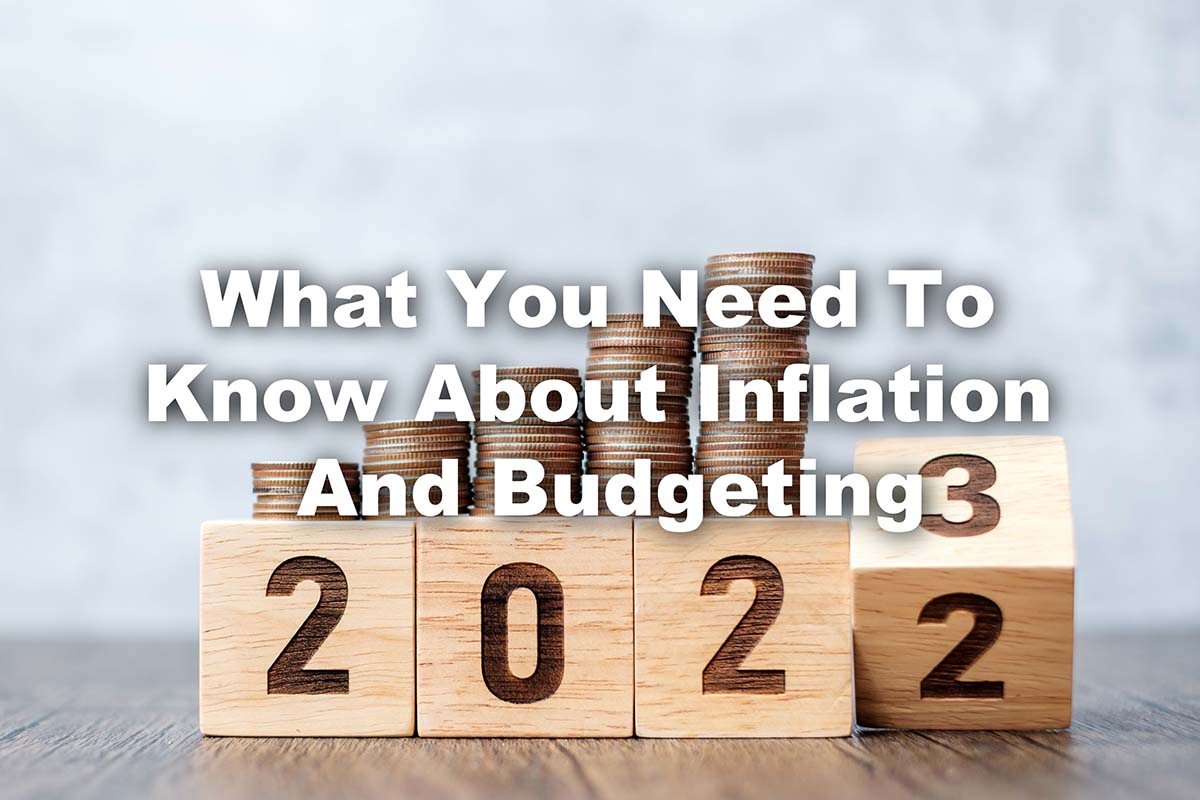 coins stacked on wooden blocks of the year with the text what you need to know about inflation and budgeting over the image