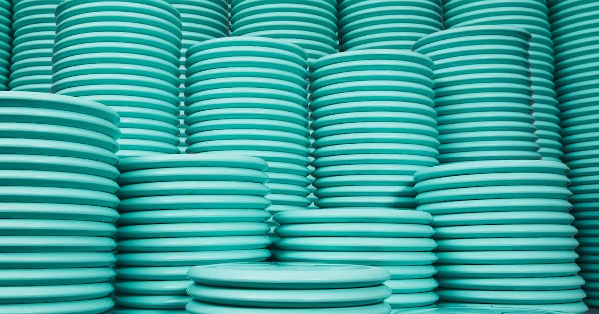 Stacks of teal discs