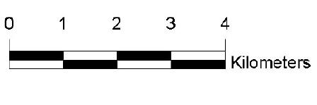 Scale bar sample showing kilometers