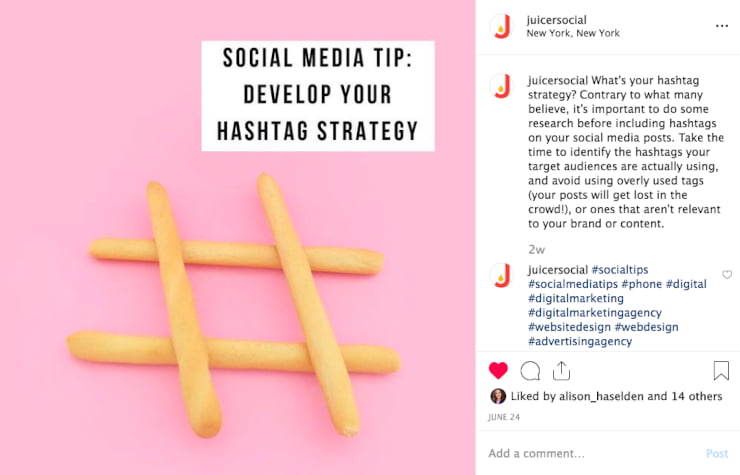 instagram post example hashtag strategy
