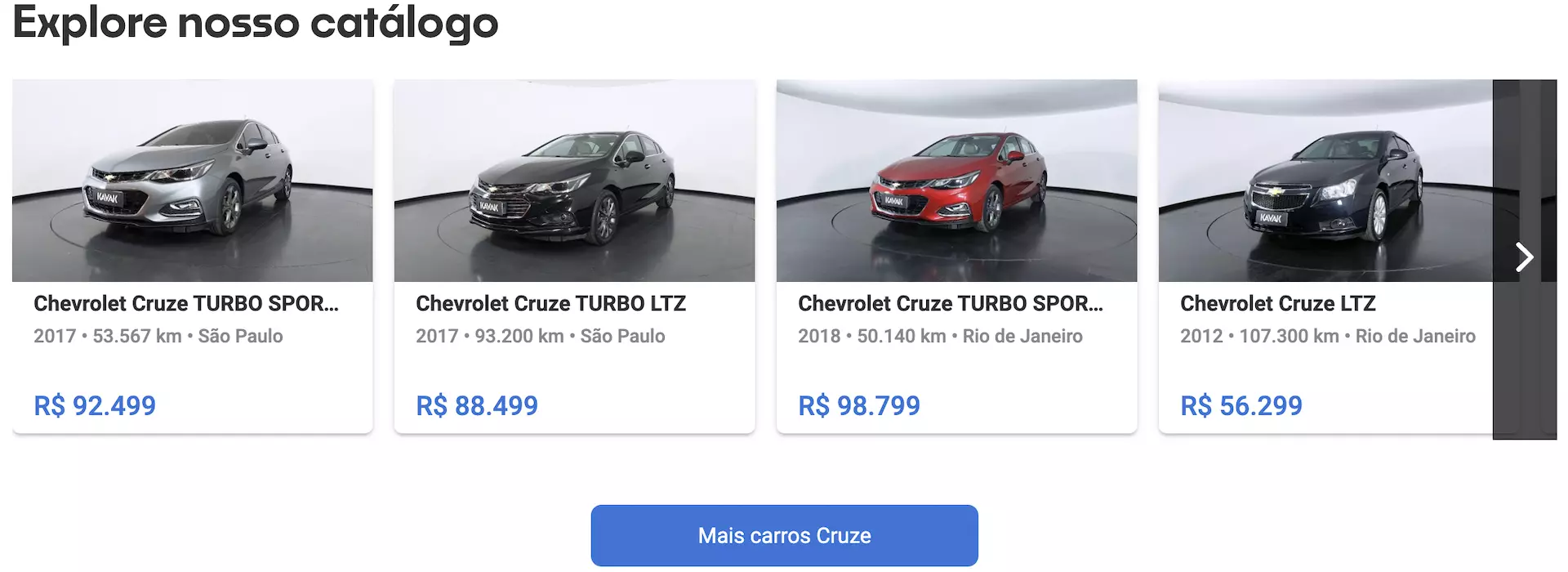Chevrolet Cruze usado preços