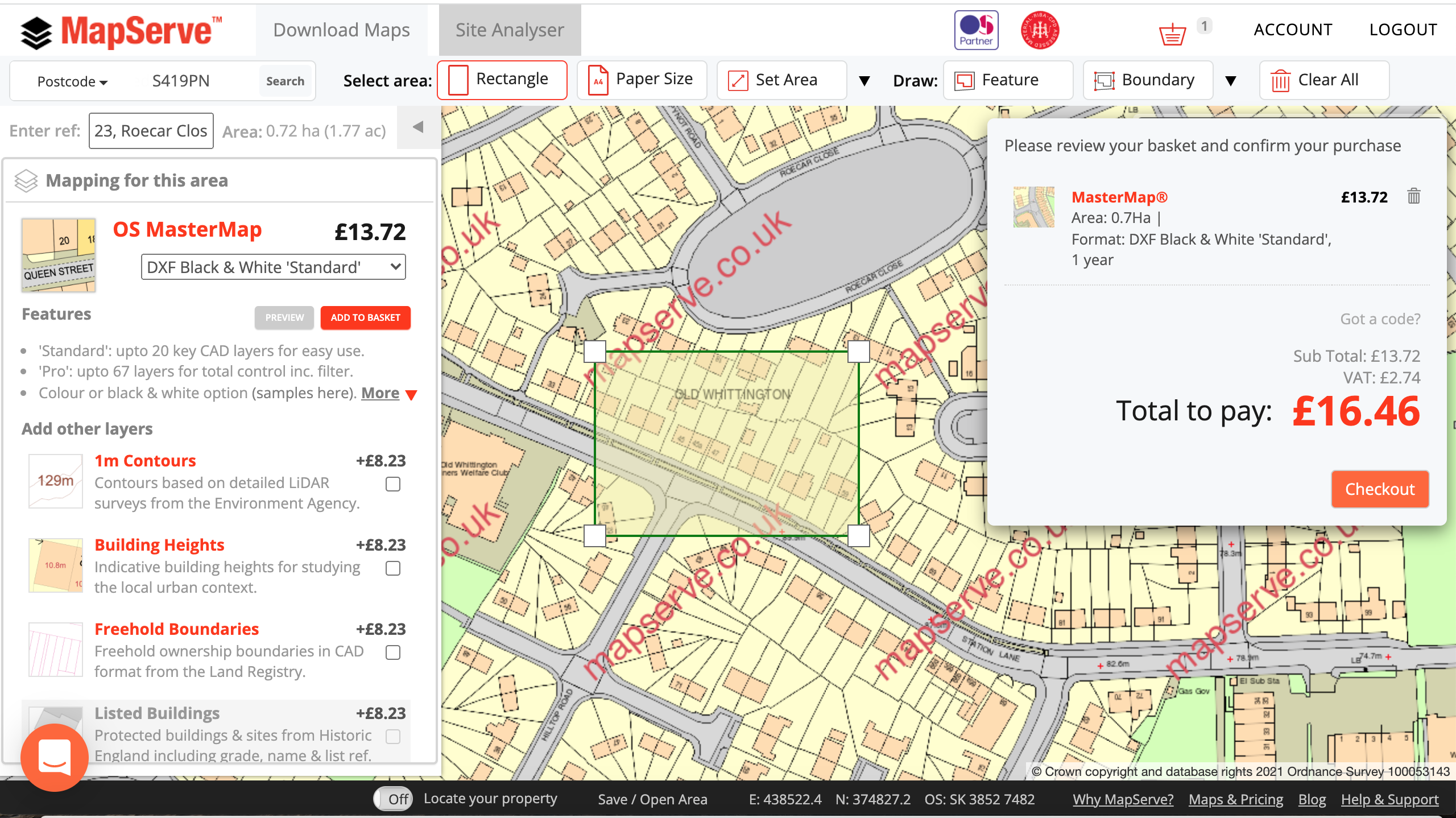 Basket preview on MapServe®