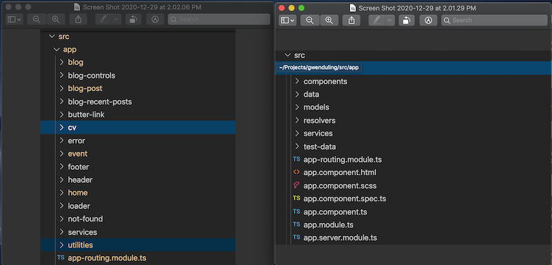 Screenshot of VS Studio Code folders