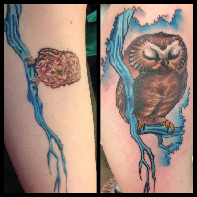 owl tattoo as example for coverup