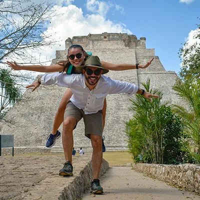 Couple at ancient ruins.