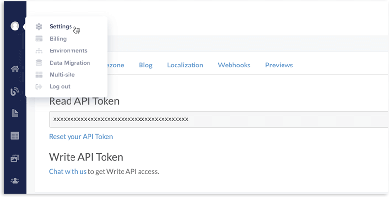 Screenshot: ButterCMS settings API token