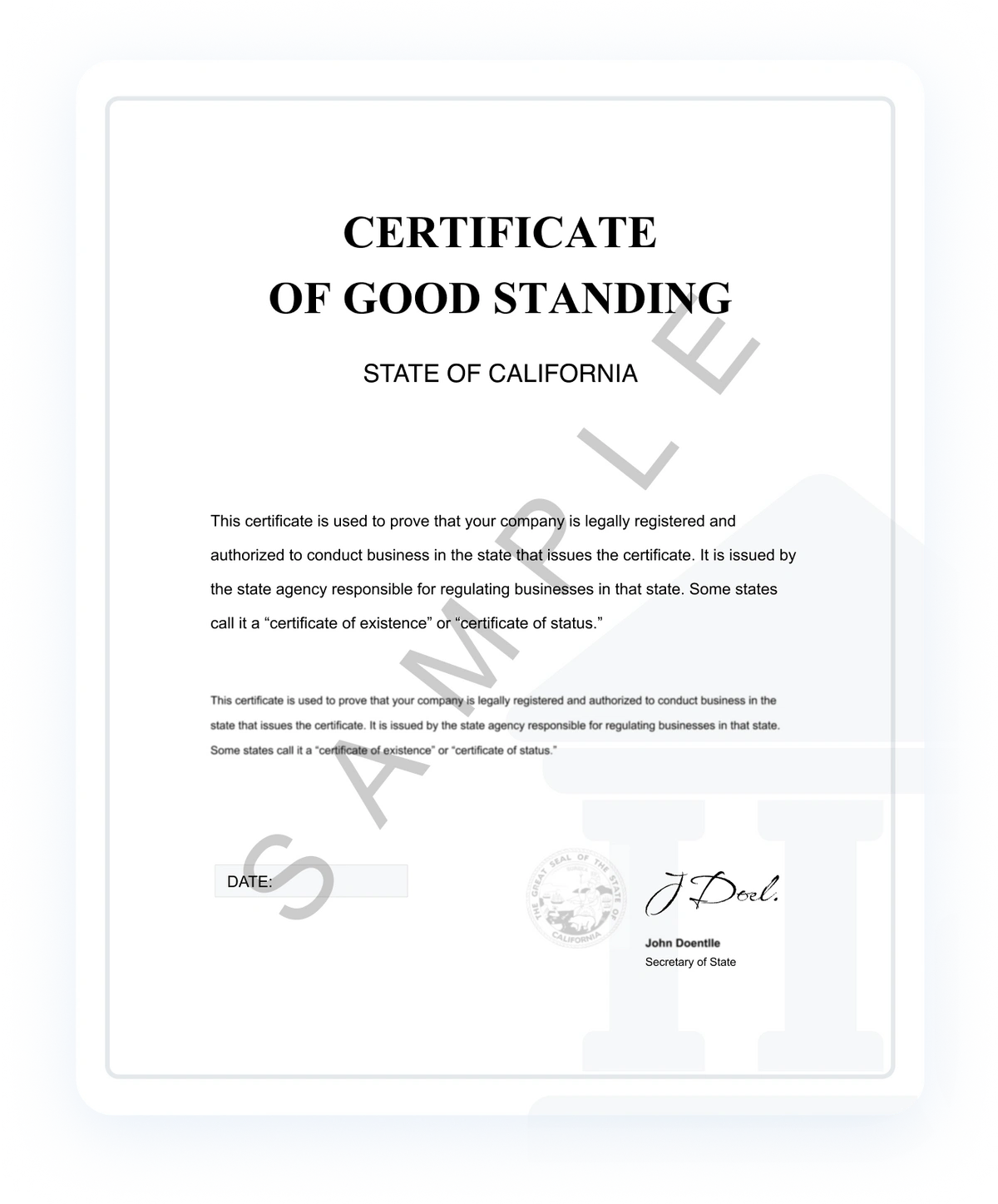 Certificate of Good Standing document preview