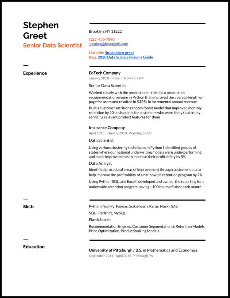 Data Scientist Resume Examples For
