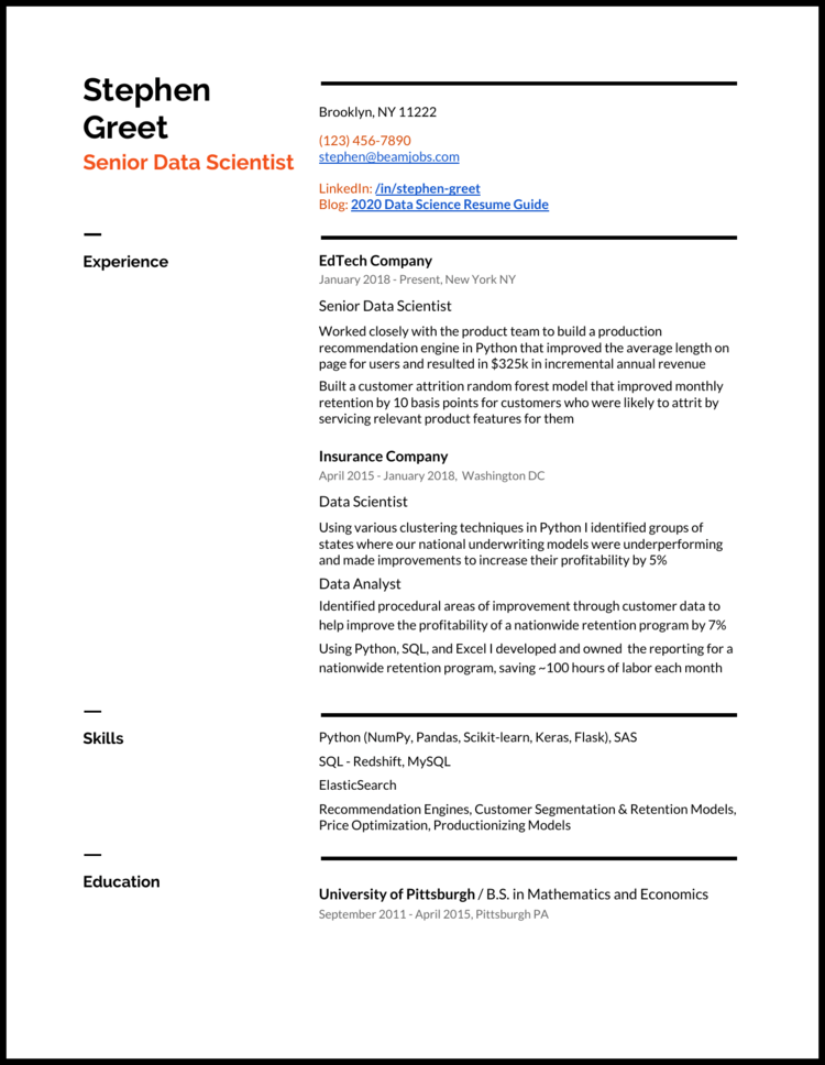 entry level data scientist resume summary