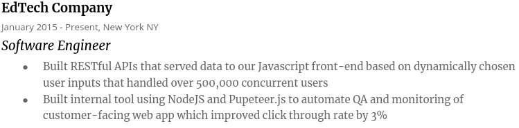 Software Engineer Resume Good Work Experience Example