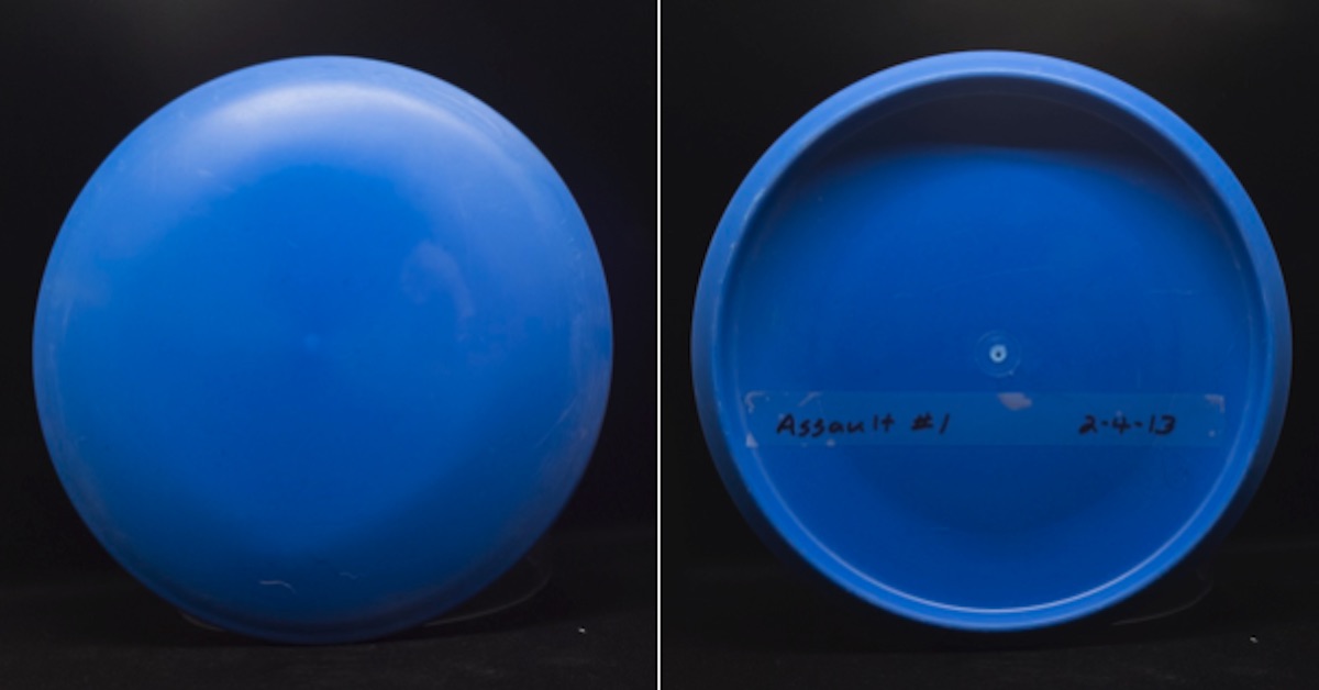 Blue disc golf disc seen from top and bottom