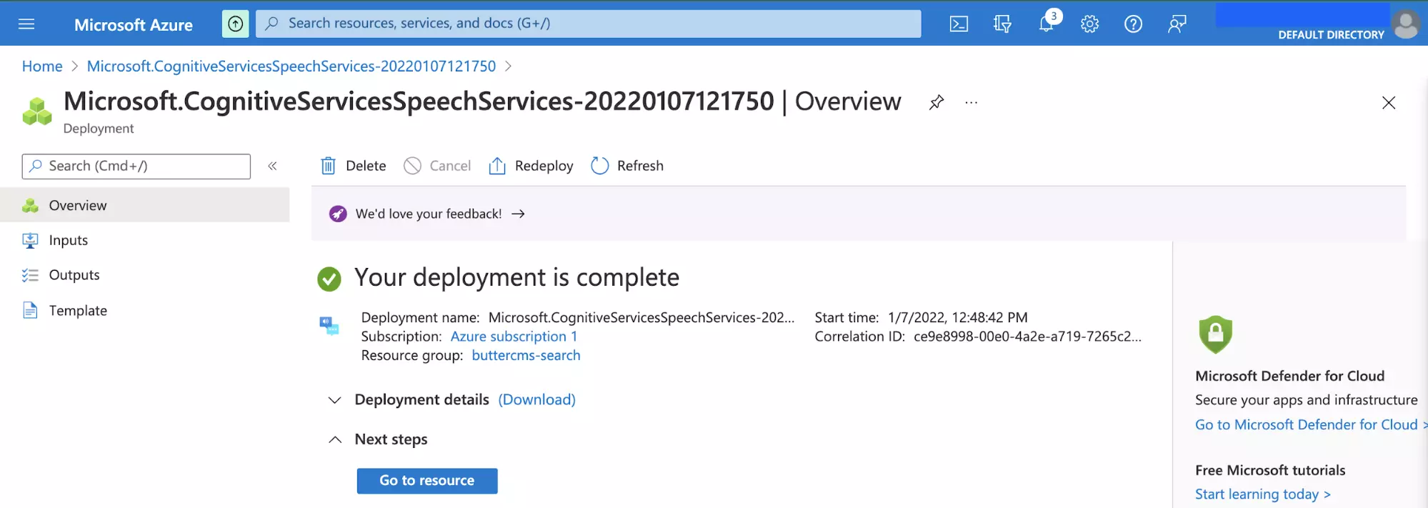 Screenshot of Microsoft Azure cognitive services overview 