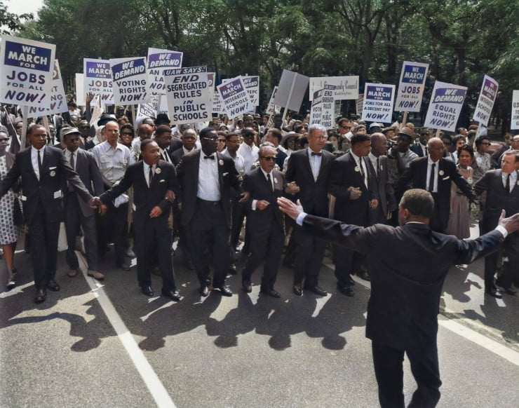 people marching in protest during civil rights social movement