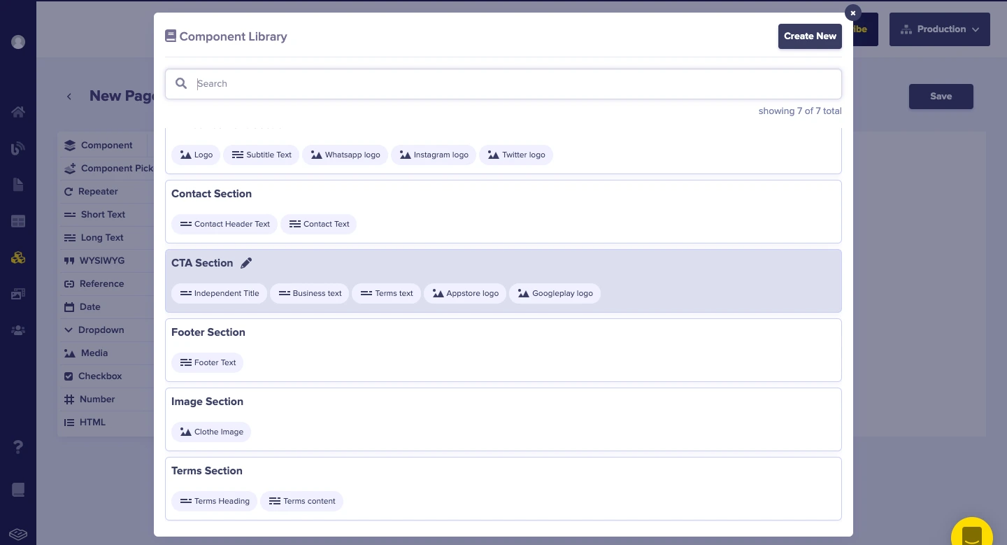 Select CTA section component from the component library