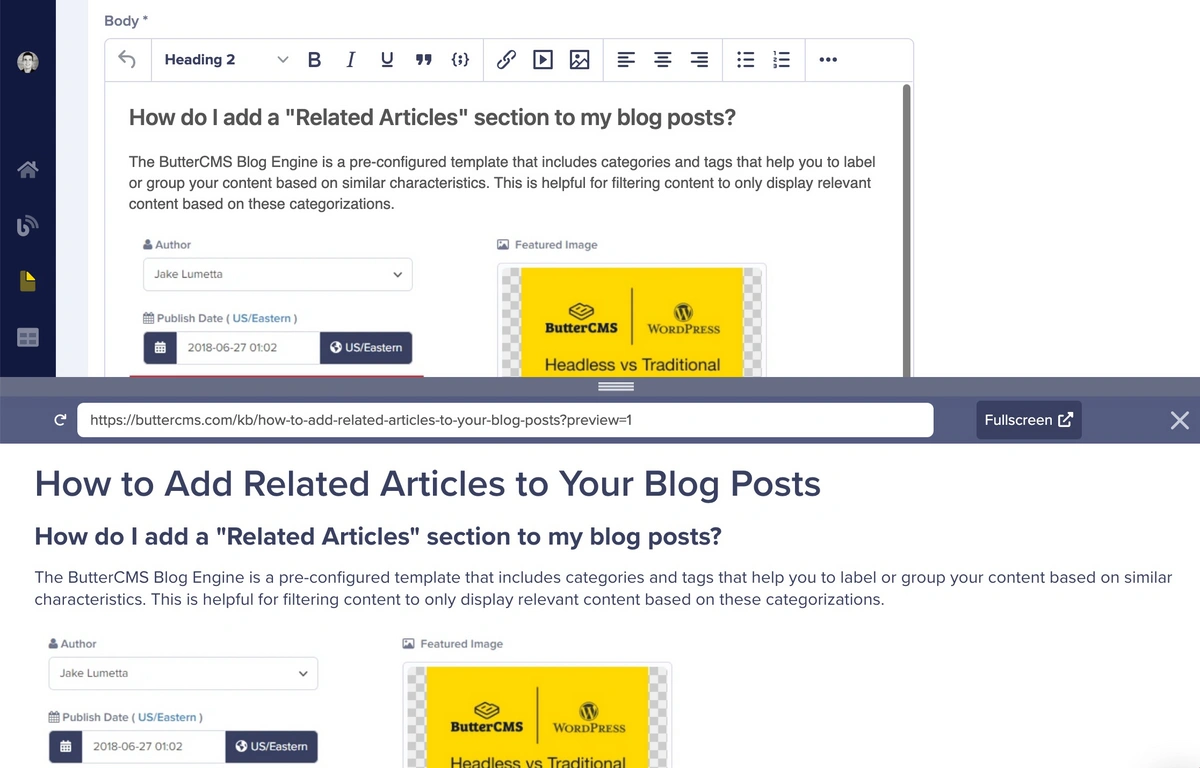 ButterCMS Preview Pane